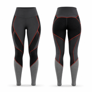 Leggings de yoga taille haute bicolores, longueur intégrale, avec surpiqûres contrastées, en Spandex et Polyester, extensibles dans les quatre sens - Product Image 1