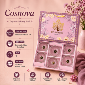 Cosnova Luxury <b>Pink</b> Floral Glass Bowl <b>Gift</b> Set with Rigid Paper Box 6-Piece Homeware Carry Bag & Custom Logo Printing - Product Image 1