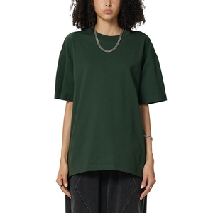 Camiseta Unisex Oversize Verde Oscuro Cuello Redondo Hombros Caídos Algodón Básico Streetwear Venta al por Mayor - Product Image 4