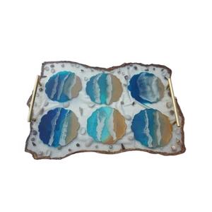 Plateau de service rectangulaire en résine époxy de haute qualité, plateau de nourriture moderne personnalisé bon prix plateau de service décoratif - Product Image 1