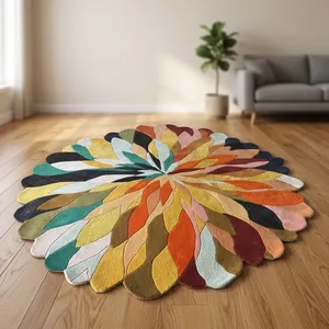 Abstract Hand Tufted Wool <b>Thin</b> Custom Area <b>Rug</b> Bohemian Style Plush Medium Pile Bedroom Dining Room Washable Polypropylene - Product Image 3