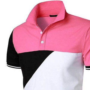Men's Color Blocked Polo Shirt <b>Short</b> Sleeve Geometric Pattern Casual Knitted Pink <b>Black</b> White - Product Image 3