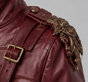 Women's <b>Burgundy</b> Maroon <b>Leather</b> <b>Jacket</b> Full Sleeve Stand Collar Button Closure - Product Image 6