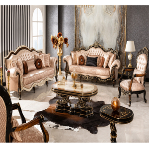 Lujoso Juego de Sofás Chesterfield Tradicional de Madera de Teca con Mesa de Centro Acolchada para Sala de Estar Formal - Product Image 1