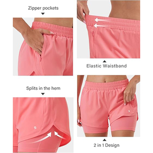 Coral Pink 2 1 Women's Breathable Gym Running Shorts Flowy Polyester/Cotton Quick Dry Fitness Workout High Waist <b>Drawstring</b> - Product Image 5