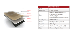พื้น SPC เวียดนาม ขนาด 4.5 มม. 5 มม. 5.5 มม. 6 มม.  LVT LVP ไวนิล PVC ติดตั้งง่ายแบบคลิ๊กล็อค ป้องกันน้ำ กันลื่น ทันสมัย - Product Image 5