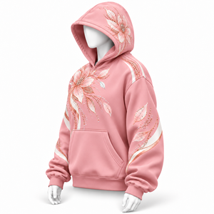 <b>Women's</b> <b>Pink</b> <b>Hoodie</b> with Crystal Rhinestone Floral Sublimation Print Stylish Design and Cozy Everyday Comfort OEM Service - Product Image 4