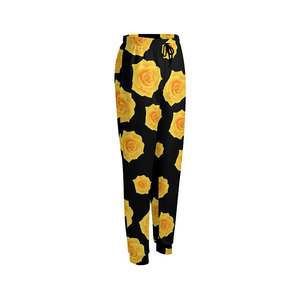 Pantalones Deportivos de Punto con Estampado de Rosas Amarillas, Cintura Media con Cordón, Casuales, Largos, con Patrón Floral, para Mujer - Product Image 2