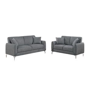 Elegante Juego de Sofá de 2 Piezas en Tela Gris Oscuro Tipo Arpillera, Diseño Acogedor, Sofá de Dos Plazas Afelpado con Almohadas para Mayor Comodidad en la Sala de Estar - Product Image 2