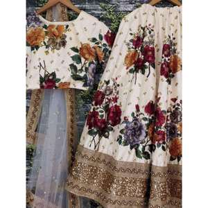 Precioso diseñador de fiesta de color crema bordado Lehenga Choli - Product Image 4