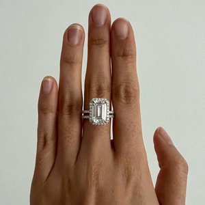 Radiant Emerald Cut Diamond Halo <b>Wedding</b> Gift <b>Ring</b> <b>Set</b> 925 Sterling Silver Jewelry <b>For</b> <b>Women</b> Elegant Bridal Party Wear <b>Ring</b> - Product Image 4