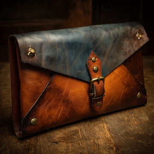 <b>Washed</b> Genuine Leather Clutch Bags Fashion Wear Casual <b>Hand</b> Bag Zipper Open Beading Preppy Style - Product Image 4