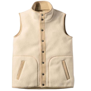 Gilet en polaire beige pour homme, col montant, fermeture éclair, respirant, chaud, décontracté, vêtement d'extérieur d'automne, grande taille, couleur unie, sans manches - Product Image 1