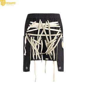 Custom Multi-Lace Streetwear Shorts | Punk Style Layered <b>Skirt</b>-Shorts | Heavy Cotton Distressed Tactical Shorts - Product Image 2