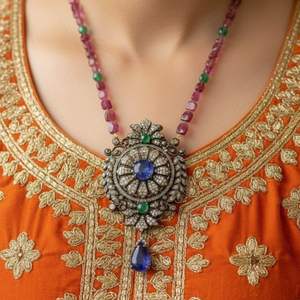 Gold-Plated Tanzanite Emerald and Diamond Unisex Brooches aka Necklaces - Product Image 5