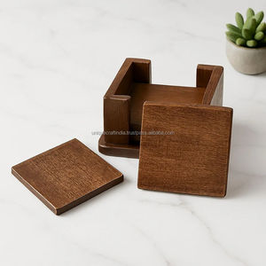 Juego de 4 Posavasos de Madera con Incrustaciones de Latón de Estilo Clásico, Diseño Circular, 5 mm, de Madera de Sheesham, con Decoración Artística - Product Image 3