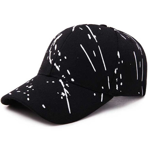 Casquette de baseball noire à 6 panneaux avec motif éclaboussures peint à la main en blanc, ajustable, unisexe, décontractée pour adultes, printemps-été - Product Image 1