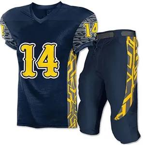 Ensemble d'uniformes de football américain haut de gamme, design personnalisé, maillot et pantalon, tissu polyester respirant et durable pour les professionnels - Product Image 1