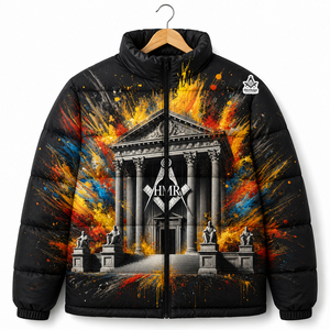 Veste matelassée élégante à imprimé arc-en-ciel et motif temple, pour la fraternité maçonnique, vêtements grecs et insignes maçonniques du patrimoine - Product Image 1