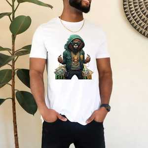 Camiseta Blanca de Hombre 100% Algodón con Estampado de Oso de Dibujos Animados, Manga Corta, Cuello Redondo, Estilo Casual, Corte Regular, Impresión Digital - Product Image 3