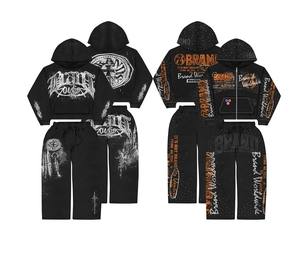 Custom <b>Patch</b> Embroidery Logo 500gsm 100% Cotton Winter Knitted Streetwear Breathable Rhinestone Distressed <b>Patch</b> Men's Sweatsuit - Product Image 3