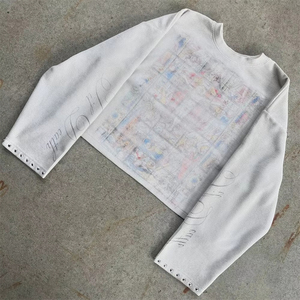 เสื้อยืดแขนยาวทรงโอเวอร์ไซส์พิมพ์ลายสีสันสดใสสำหรับผู้ชาย คอกลม สไตล์ลำลอง - Product Image 4
