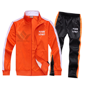 Unisex Orange Tracksuit Set Full Zip Jacket and <b>Jogger</b> Pants with <b>White</b> Side Stripes Quick Dry Polyester Athletic Sportswear - Product Image 1