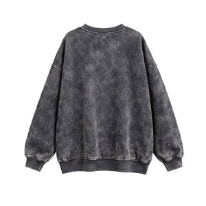 Custom Logo Acid Wash Black <b>Sweatshirt</b> Oversized Crewneck Pullover Premium Cotton Fabric High Quality Streetwear for Men - Product Image 3