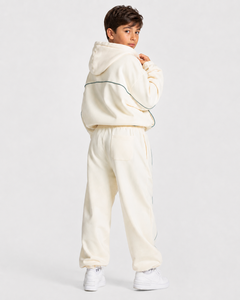 Pantalon de jogging décontracté surdimensionné pour garçon, blanc nacré avec lignes contrastées, respirant, en molleton premium, coupe large - Product Image 5