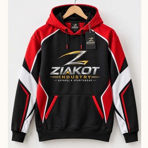 Sudadera con Capucha Deportiva Roja, Negra y Blanca, Cosida a Medida, de la Industria Ziakot, Venta al Por Mayor Directa - Product Image 2