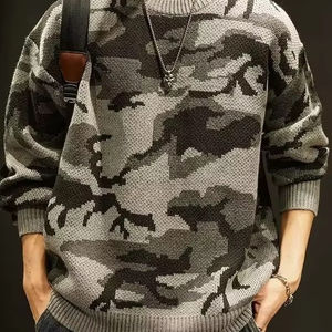 เสื้อสเวตเตอร์ผู้ชายสไตล์อเมริกันย้อนยุค กันน้ำ ทรงหลวม คอกลม แฟชั่นแนวสตรีท สำหรับฤดูใบไม้ร่วง-ฤดูหนาว - Product Image 1