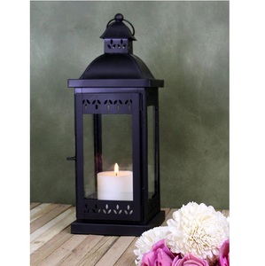 Lanterne en verre et fer de style classique, lanterne suspendue en fer noir pour la décoration de la maison, porte-bougies pour la décoration de la maison - Product Image 1