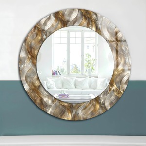 <b>Gold</b> and Silver Abstract Swirl/Wave <b>Round</b> Glass & Metal Frame Handmade Decorative Wall <b>Mirror</b> From REHMAN CRAFT - Product Image 5
