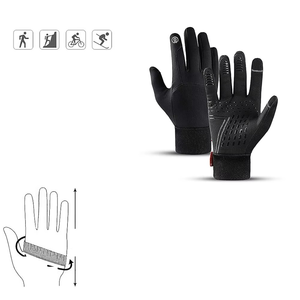 Gants tricotés coupe-vent d'hiver compatibles avec les écrans tactiles, design noir uni, logo sur le pouce gauche - Product Image 5