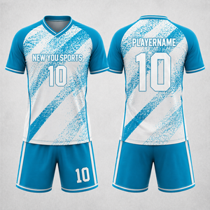 Custom Sublimation Soccer Uniform Football Jersey and <b>Shorts</b> Set Blue White Team Kit with Player Name and Number - Product Image 1