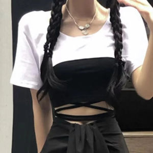 Camiseta Corta de Algodón y Elastano para Mujer, 220 g/m², Corte Ajustado, Estilo Básico, Elástica, Verano 2025, Y2K - Product Image 5