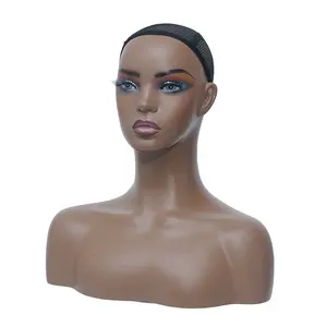 Tête de mannequin femme Euro-Américaine en PVC à double épaule, pose debout, pour présentation de chapeaux et défilés de mode - Product Image 1