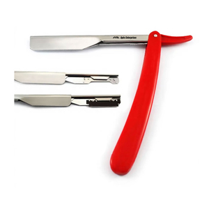 Rasoir de barbier à lame droite rouge, manche léger en plastique, couteau de rasage pliable pour hommes, usage professionnel en salon de coiffure - Product Image 1