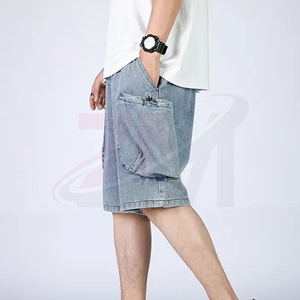 Men's Light Wash Denim Cargo Shorts Mid Waist Casual Summer Cotton Shorts With Pockets Breathable Woven Style - Product Image 2