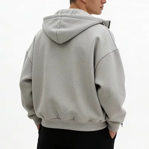 Sudadera con capucha de lujo, lisa, de 600 g/m², gruesa, de algodón 100% de alto gramaje, mezcla de felpa francesa, corta, con doble cremallera, personalizada - Product Image 4