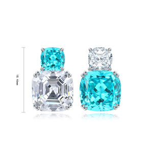 Pendientes de Diamantes Sintéticos con Corte Asscher, Color Azul Fantasía, Clásicos, 18.46mm - Product Image 1