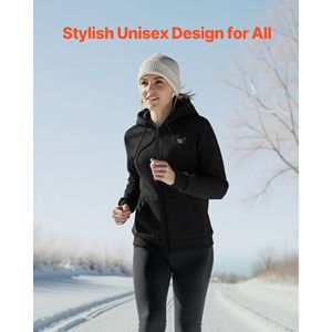 Sweat-shirt chauffant unisexe à fermeture éclair intégrale, batterie externe 7,4 V 16000 mAh, 5 zones chauffantes, 3 températures, veste technique d'extérieur avec capuche - Product Image 5