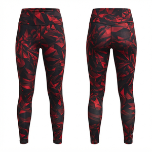 Leggings taille haute à imprimé géométrique, longueur intégrale, pour femme, vêtements de sport, motif rouge et noir, tricoté en Spandex et Polyester - Product Image 1