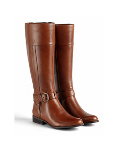Bottes d'équitation hautes en cuir véritable pour femmes, fermeture à boucle, couleur unie, style équestre, bottes professionnelles pour le saut d'obstacles en plein air - Product Image 1