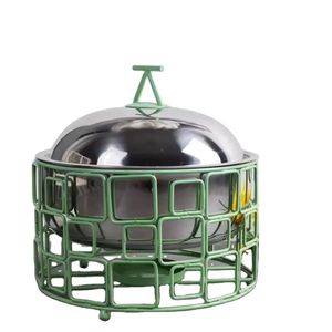 Artisan Silver Casserole Premium Food Warmers Stainless Steel <b>Buffet</b> <b>Server</b> with Interlocking Geometric Circle Base - Product Image 4