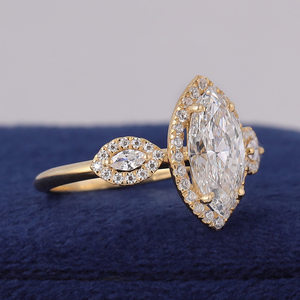 Bague de fiançailles en diamant marquise certifié IGI de 2 carats, tige à bord coupé, diamant de laboratoire authentique en or jaune 10 carats - Product Image 3