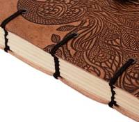 Carnet en cuir gaufré paon fait main - Journal vintage à motif d'oiseau avec papier coton à bords festonnés, idéal pour offrir