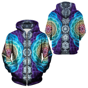 Sudadera con capucha y cremallera para hombre, morado y azul, con estampado de mandala, sublimación, poliéster, tejido, estilo urbano, deportivo, chaqueta superior para otoño - Product Image 6