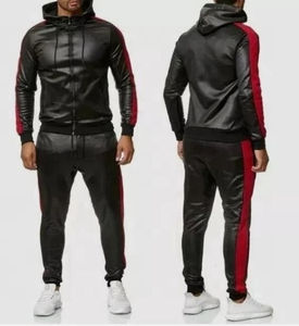 Chándal de cuero con cremallera para hombre, de manga larga, con logotipo personalizado y cómodo, chándal de cuero para hombre - Product Image 6