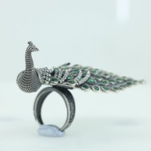 Bague Cocktail Paon en Argent 925 avec Moissanite Sertie Pavé, Forme Animale Vintage, Bijou de Soirée pour Femme - Product Image 1